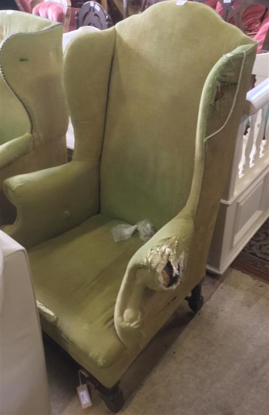 Carolean style walnut wing chair